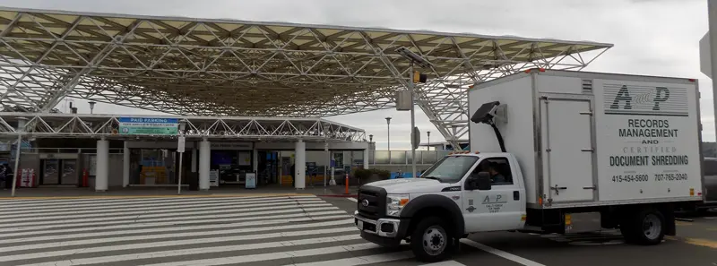 A and P Records Management Truck in front of the Larkspur Ferry