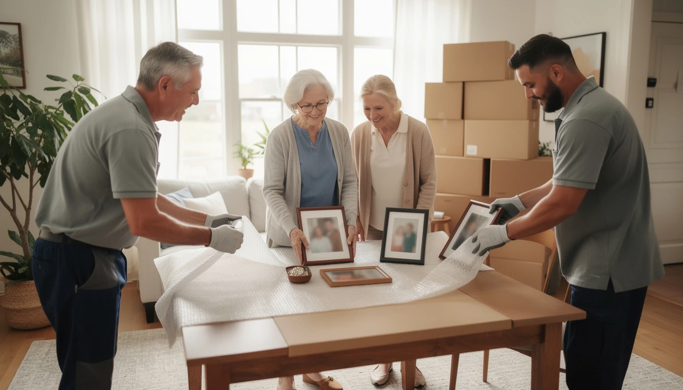 Two moving professionals performing senior moving services.